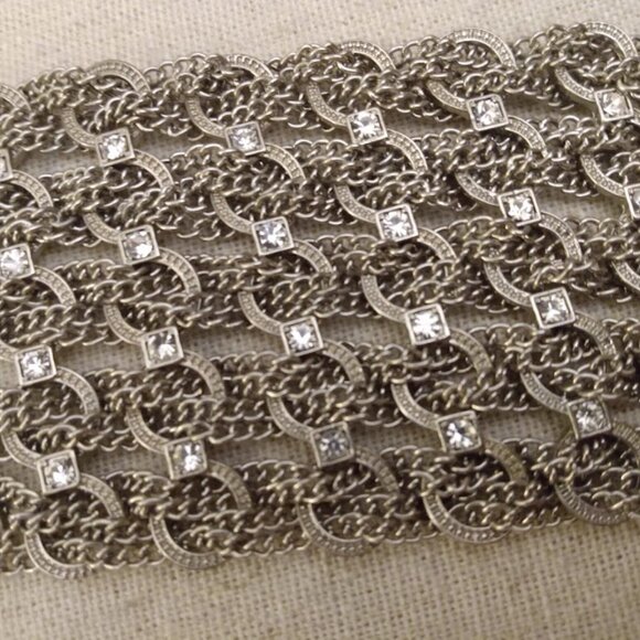 Silver tone chain and rhinestone bracelet. - Picture 2 of 3
